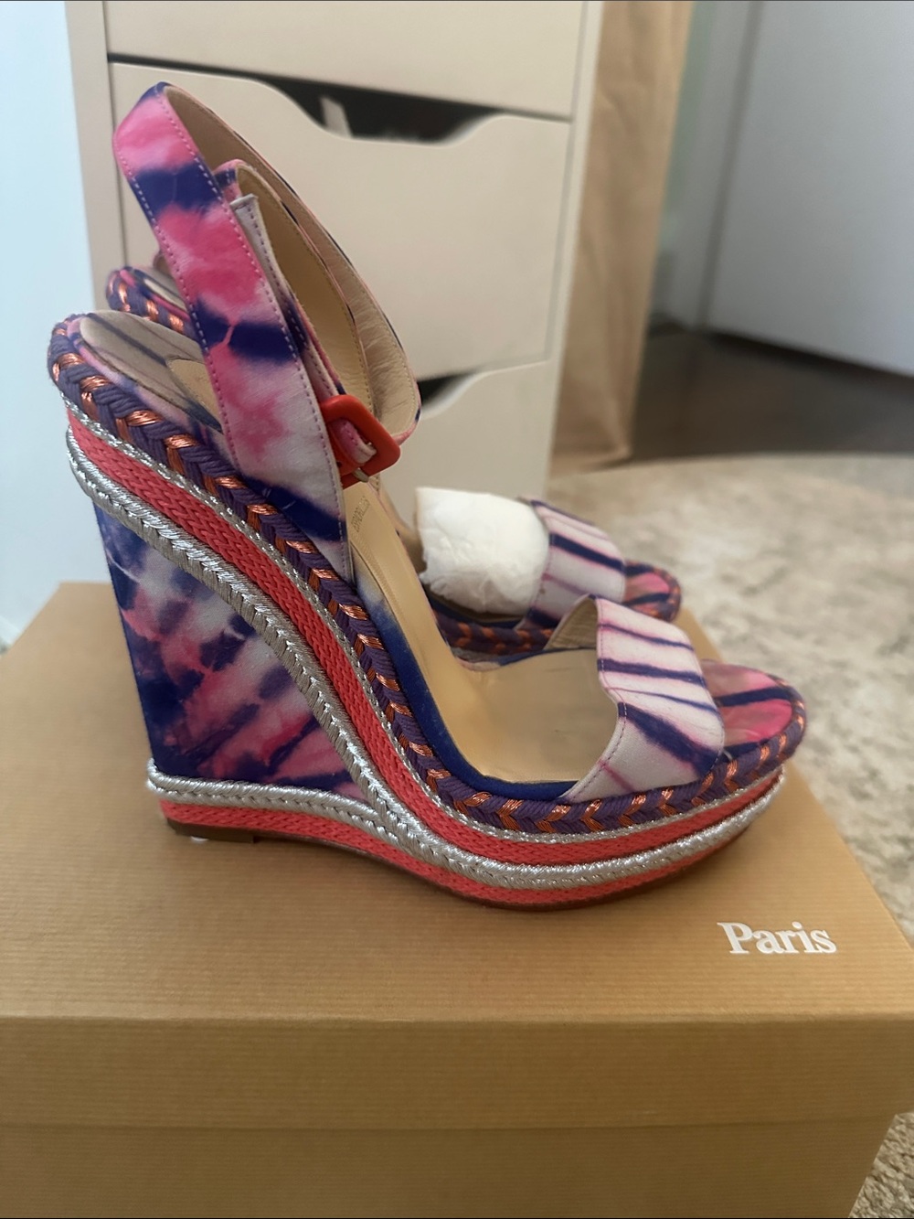 Christian Louboutin Pink and Purple Tie-Dye Platform Sandals Duplice 140 Bazin - Picture 3 of 6